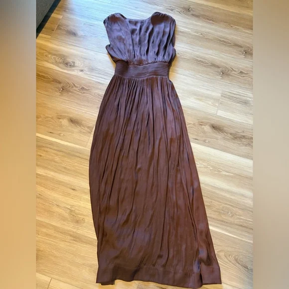 Nordstrom Sleeveless Smocked Satin Maxi Dress Brown Malicacia Small - Picture 7 of 8